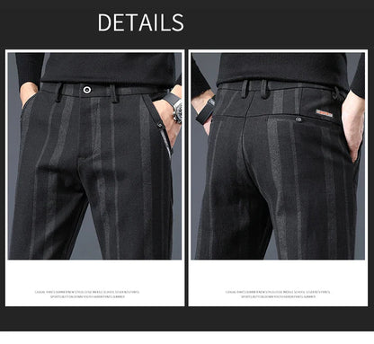 Autumn New Men's Slim Casual Pants  Fashionable Fit Elastic Business Pants High Quality Stripe Classic 3-colors Male Trousers
