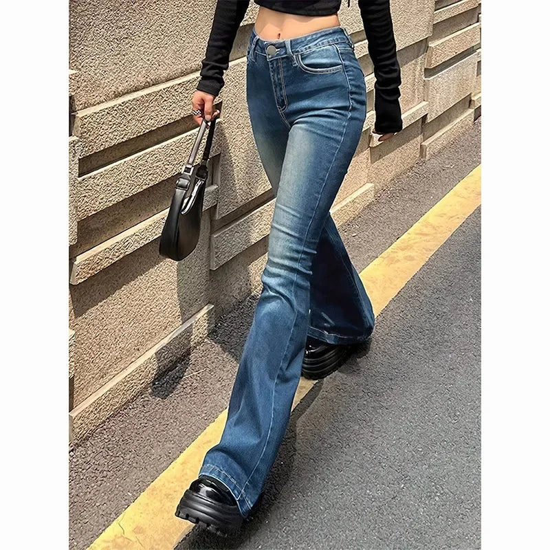 High Waist Flared Jeans Female Stretchy Bootcut Denim Pants