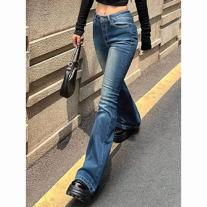 High Waist Flared Jeans Female Stretchy Bootcut Denim Pants
