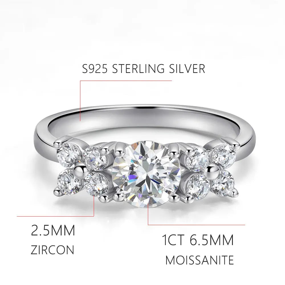 D VVS1 1ct Moissanite Engagement Rings for Women s925 Sterling Sliver Plated 18k White Gold Promise Ring for Her Gift
