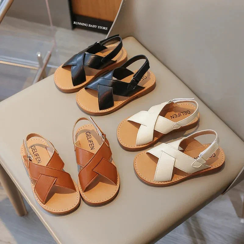Size 21-35 Boys Girls Sandals 2026 Summer Children Beach Shoes Kids Fashion Cross-tied Anti-sliperry Soft Simple New Hot I10089