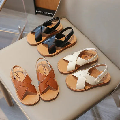Size 21-35 Boys Girls Sandals 2026 Summer Children Beach Shoes Kids Fashion Cross-tied Anti-sliperry Soft Simple New Hot I10089