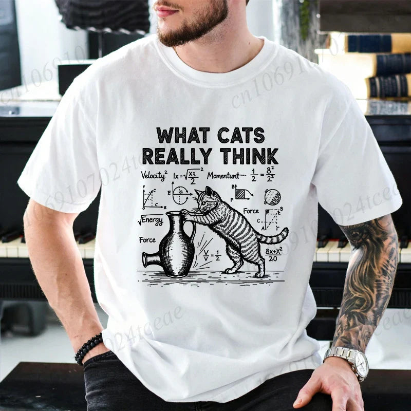 Cat Physics Science Joke Men's T Shirt Funny Math Cat Print Tees T-Shirts Men Women Casual Short Sleeve Streetwear Plus Size