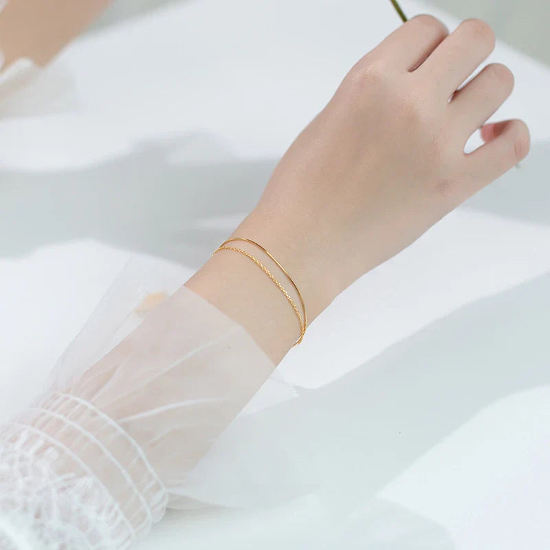New 925 Sterling Silver Gold Color Double Layer Naked Chain Bracelet for Women Fashion Link Chain Original Fine Jewelry