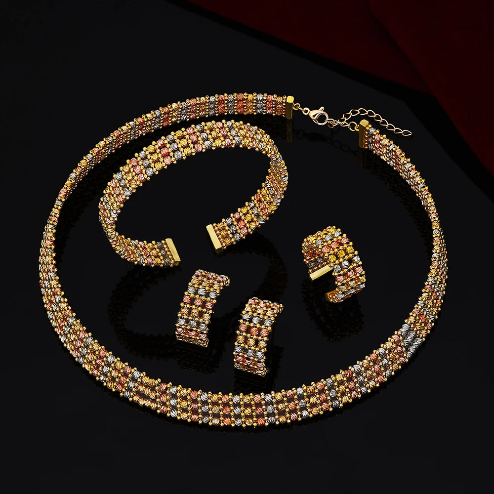 Handmade Jewelry Set Gold Plated Dubai Arabic Bridal Necklace Bracelet Earrings Ring Sets Women Wedding Party Gifts