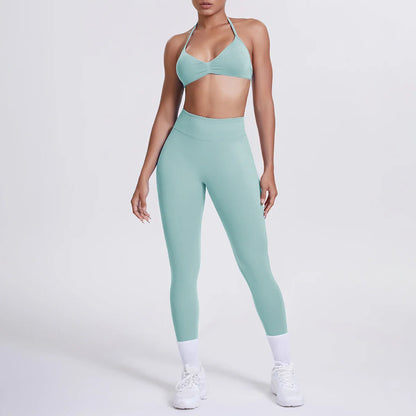 Women 2pcs Patchwork Sport Yoga Suit Training Sleeveless Sport Gym Tops Tummy Control Slimming Booty Leggings Yoga Suit Sports