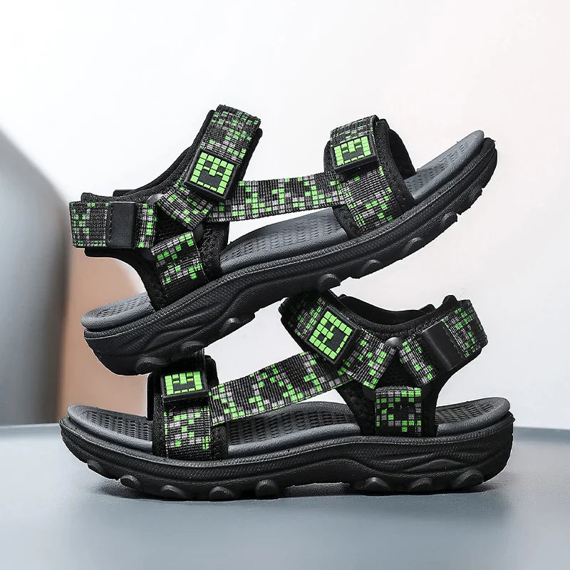 Boys Adjustable Hook Loop Sandals Non-Slip Wear-Resistant Breathable Soft Sole Casual Outdoor Beach Sports Shoes for Kids