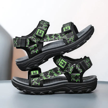 Boys Adjustable Hook Loop Sandals Non-Slip Wear-Resistant Breathable Soft Sole Casual Outdoor Beach Sports Shoes for Kids