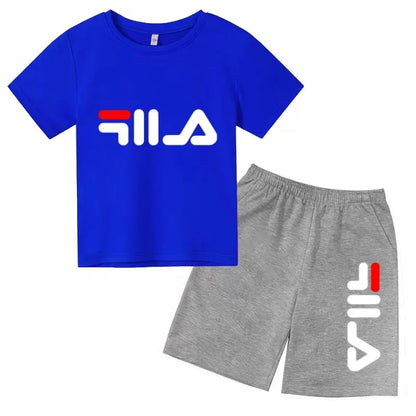 Kids Gift Sports Short-Sleeved Round Neck Black Letters Fashion White T-shirt+Shorts Summer Boy Girl Casual Outdoor Jogging Suit