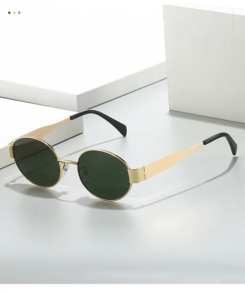 Luxury Small Oval Sunglasses Men Women Brand Design Metal Round Sun Glasses Classic Reto Casual Driving Shades