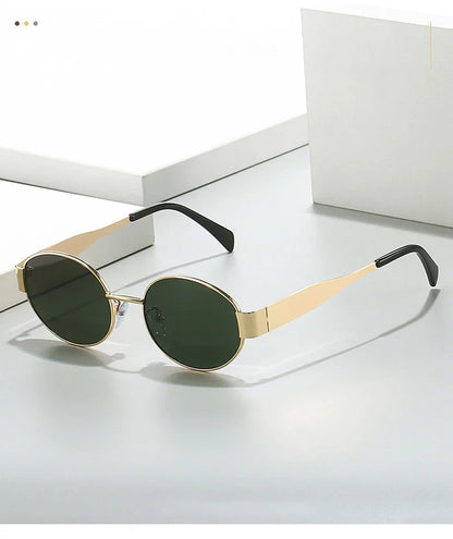 Luxury Small Oval Sunglasses Men Women Brand Design Metal Round Sun Glasses Classic Reto Casual Driving Shades