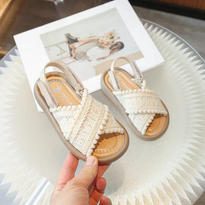 Girls Summer Beach Shoes Ethnic Style Kids Casual Sandals Soft Sole Fashion Children Retro Princess Shoes 2025 Summer New