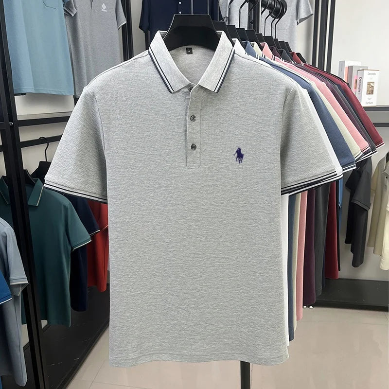 100% pure cotton men's short sleeved summer new golf casual polo shirt high-end brand designer pony embroidery design Tshirt top