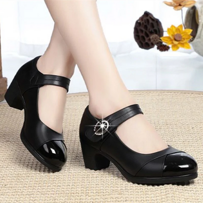 women fashion round toe buckle strap patent leather office high heel shoes lady classic wine red shoes  ba05