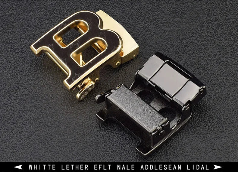 High Quality Automatic Buckle belts men Golden buckle fashion Waist Strap genuine leather Cowskin cintos masculinos B letter