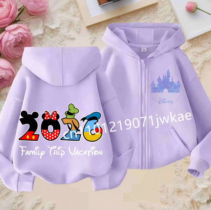Boys and Girls Clothing Castle Pattern Kids Hoodie Jacket for Children 2026 Fashion Minnie Mickey Castle Zipper Hoodie Closure