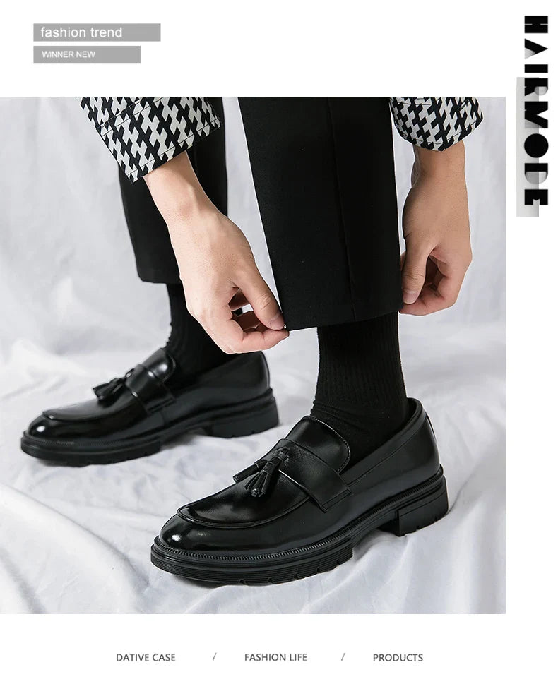 Men's Dress Shoes Classic Social Brogues Casual Leather Shoes For Men Formal Office Wedding Shoes Male Tassel Leather Loafer Man
