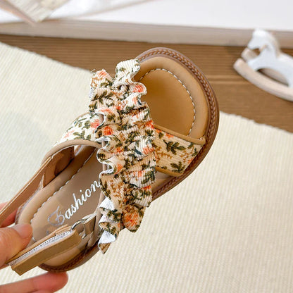 Summer Girl's Sandals Open Toe Flower Hook-loop Chic Kid's Flat Shoe Solid Colors Light Comfy Casual Daily Children Shoes 23-33