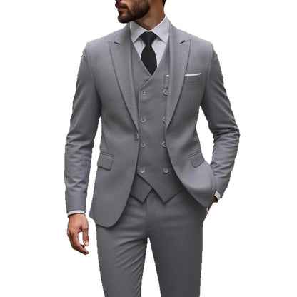 ManSuitOutfit Thin Simple Solid Color Single-breasted Male Suits British Style Long Sleeve Pocket MenSet wedding suits for men