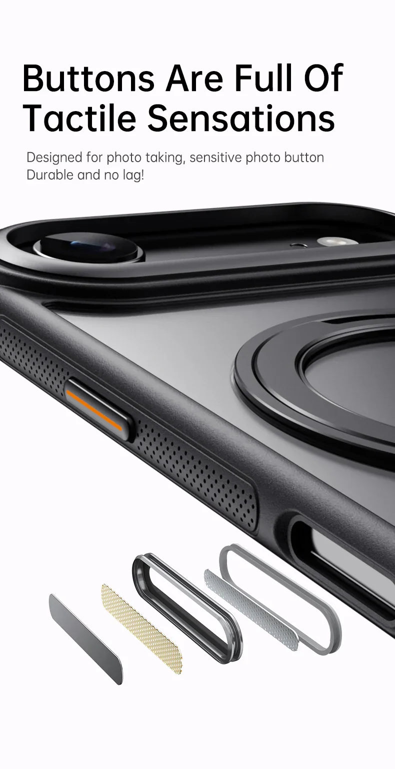 360° transparent Round ring Case for IPhone 12 13 14 15 16 Pro Max Fall prevention funda Cover sling Metal buttons 17 Air case