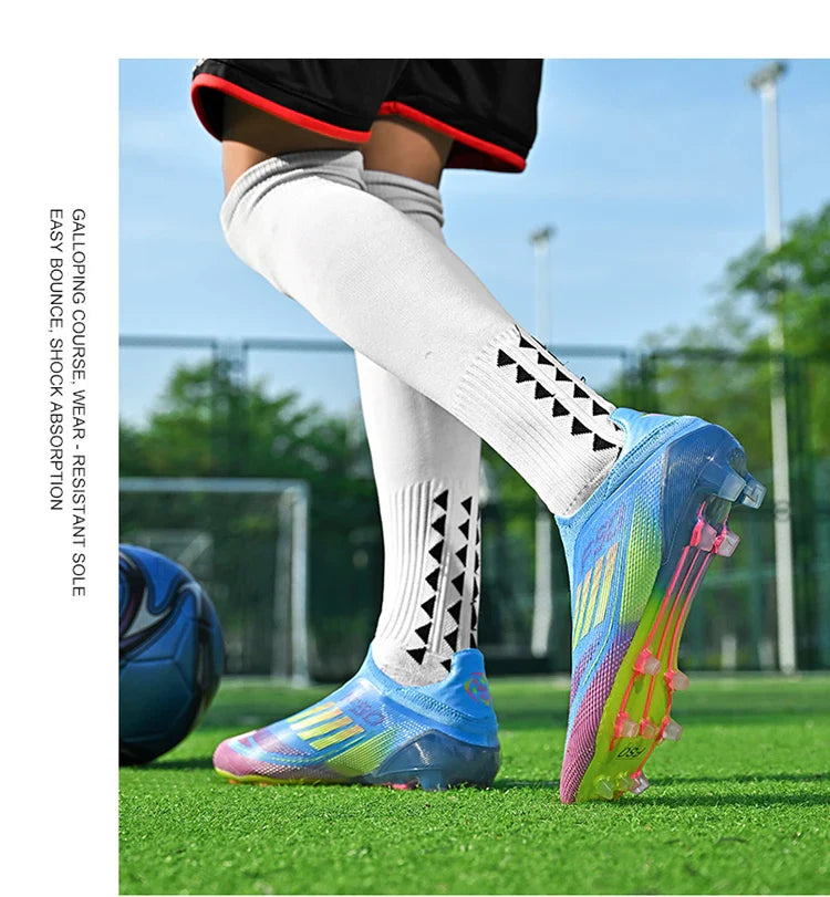 2712 Without-Lace Mens Soccer Shoes F50 SLIP-ON Non-Slip Turf Soccer Cleats Boys TF/FG Training Football Boots Chuteira Campo
