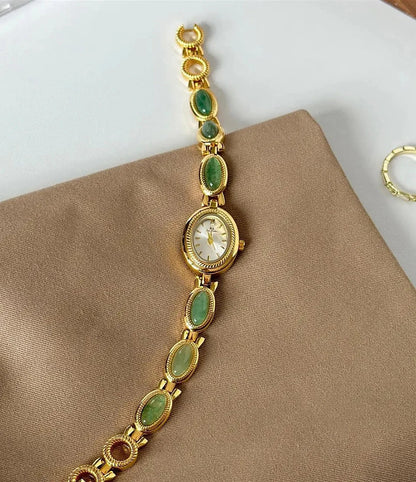 Women's Gold Watch Vintage Brown Jade Bracelet Small Dial Quartz Daily Wear Party Clock Luxury Waterproof Ladies Watches Gifts