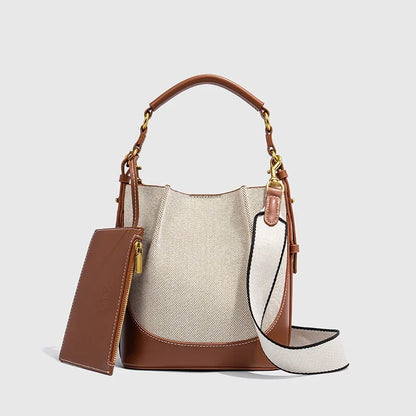 New Women's Large Capacity Bucket Bags with Wide Shoulder Strap Single Shoulder Handbag Drawstring Handheld Crossbody Bags
