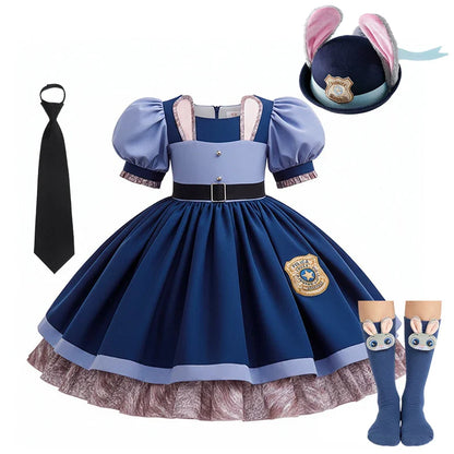 Girls Judy Hopps Police Officer Dress Zootopia Bunny Costume Kids Dress Up Halloween Rabbit Dress Outfits