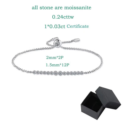 0.24cttw Gradient All Moissanite Bracelets for Women Round Brilliant Cut 100% S925 Sterling Silver Plated 18k Gold