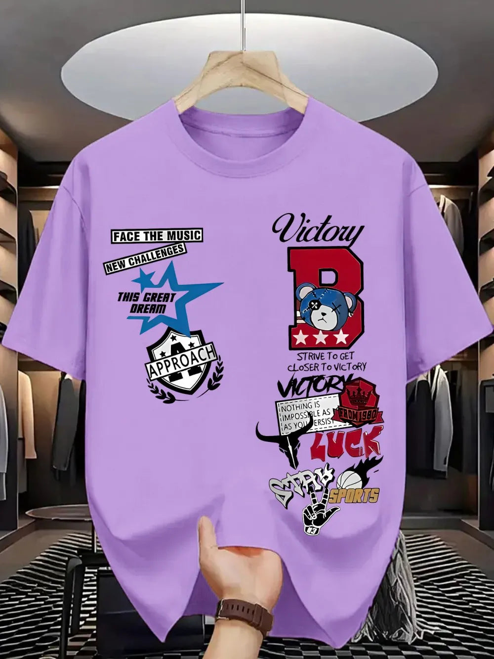 New Men's Summer Personalized Letter Graffiti Printed Comfortable and Breathable Round Neck T-shirt Outdoor Street Top