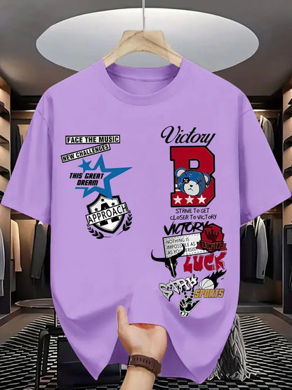 New Men's Summer Personalized Letter Graffiti Printed Comfortable and Breathable Round Neck T-shirt Outdoor Street Top