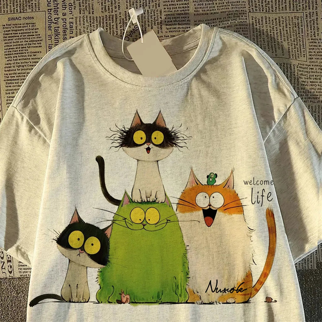 Women's Y2K Aesthetic T-Shirt, Colorful Bow Tie Print, Casual Streetwear Top