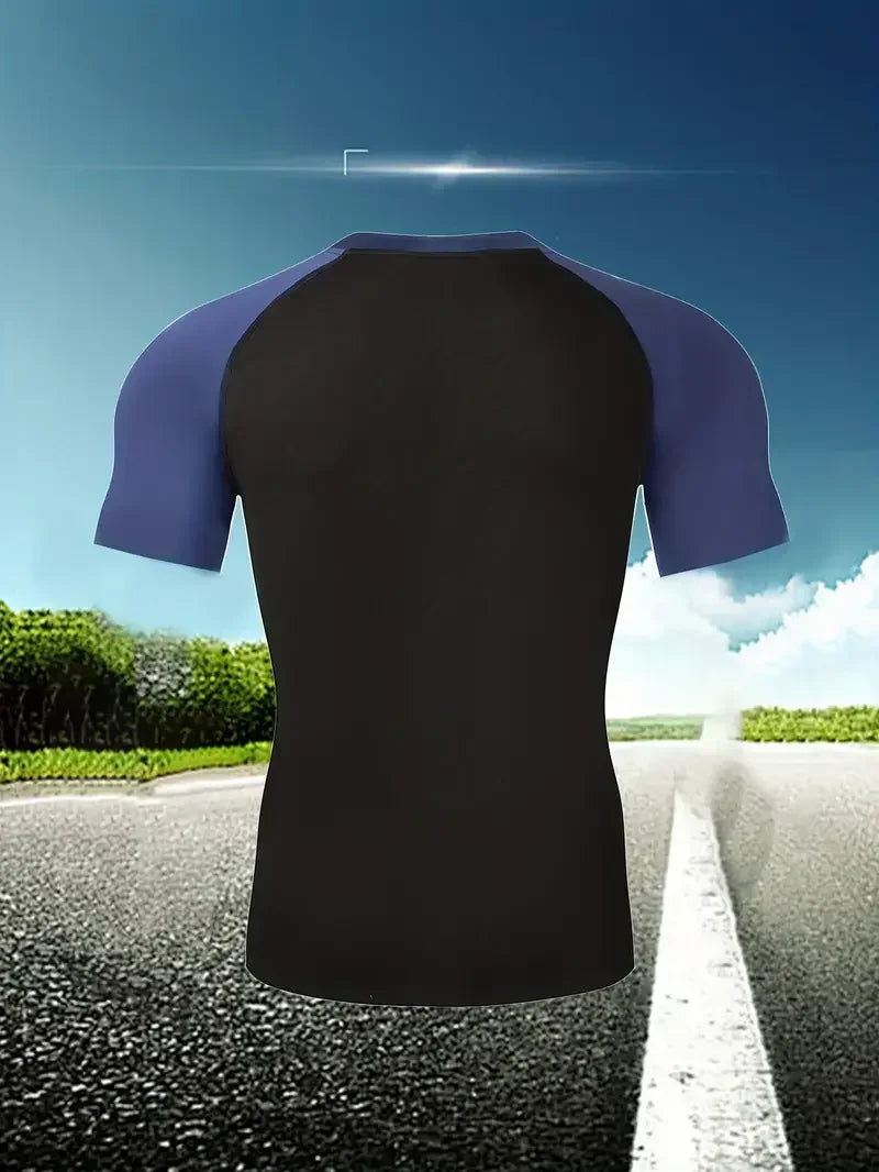 Men's Compress Shirt + 2-in-1 sports shorts 2pcs Set Leisure Breath Short Sleeve Sport Jogging Gym Brand Print Clothing