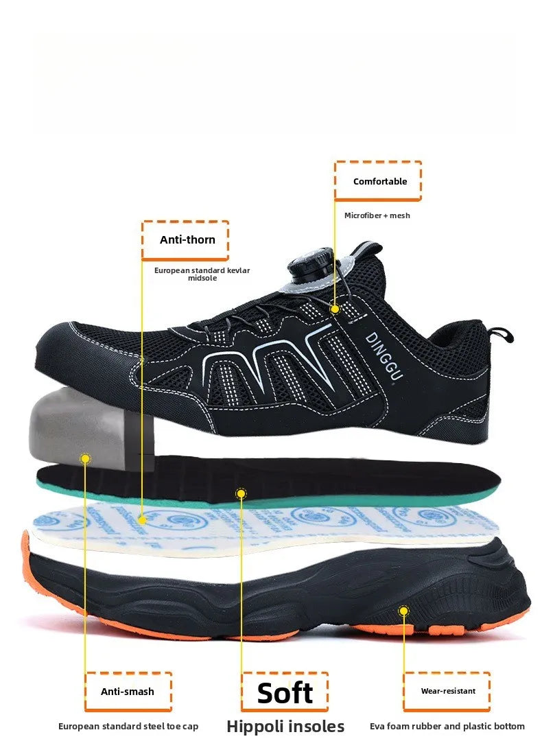 Men's Lightweight Steel Toe Caps Safety Shoes Anti Smashing Anti Piercing Work Shoes Fly Woven Labor Protection Footwear