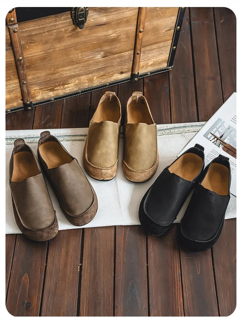 Man Loafers Outdoor Walking Fashion Mens Casual Shoes Soft Leather Comfort Half Slippers Breathable Lazy Driving Shoes