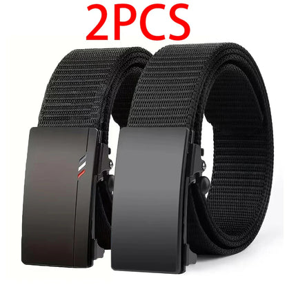 2Pcs Fashion Business Men's Belt Genuine Luxury Brand Leisure Belt Automatic Buckle Belt Canvas Belt With Cargo Pants Jeans Belt