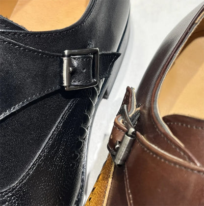 Luxury Men's Loafers Genuine Leather Men's Slip on Wedding Party Formal Shoes Metal Buckle Round Toe Men's Dress Shoes