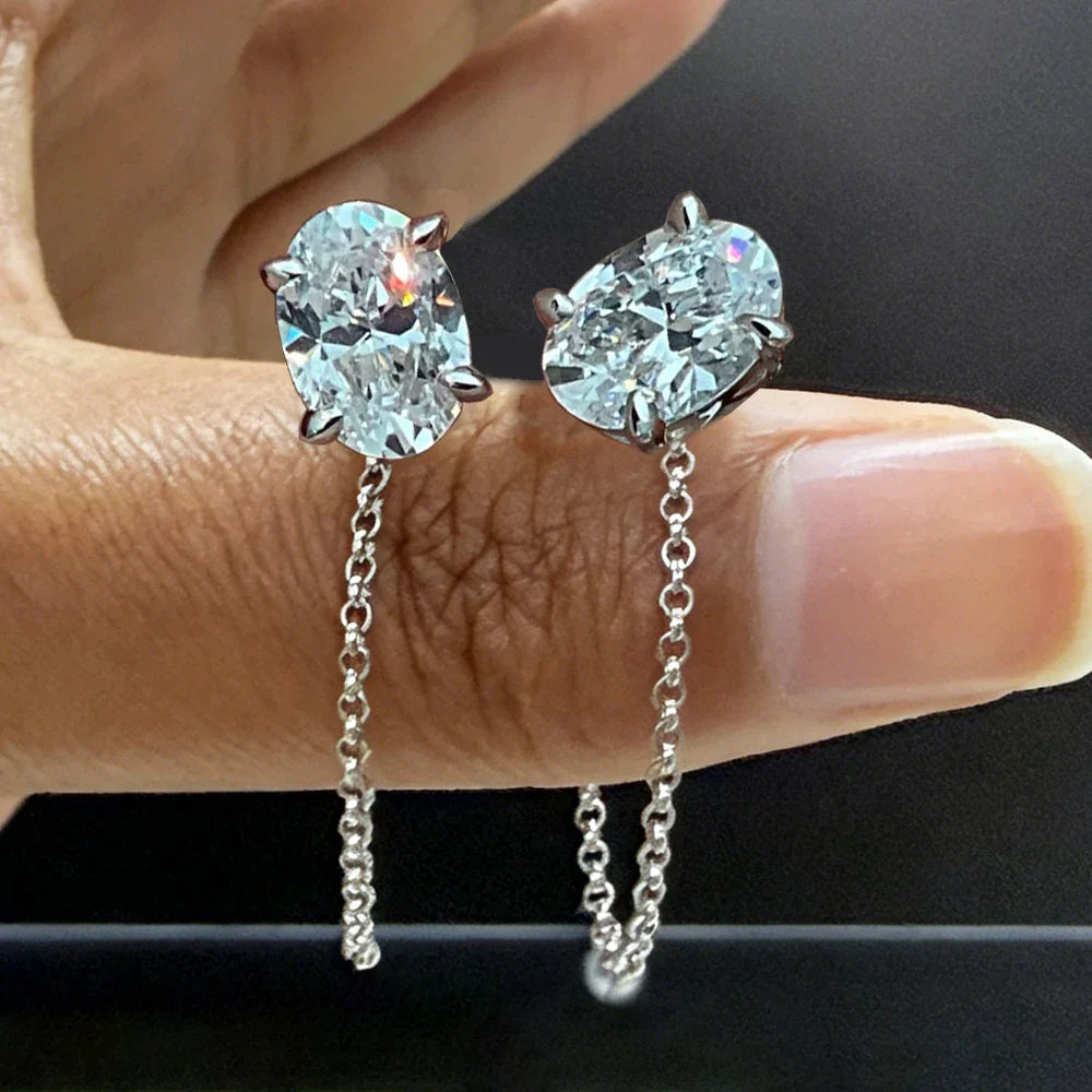 1-4carat Oval Cut Moissanite Chain Earrings for Women Solitaire Diamond Stud/Drop Earring 925 Silver Jewelry with Certificate