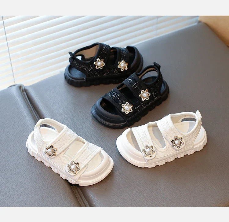 2025 Summer New Children Sandals Girls Elegant Princess Style Sandals Baby Anti-kick Foot Protection Sandals