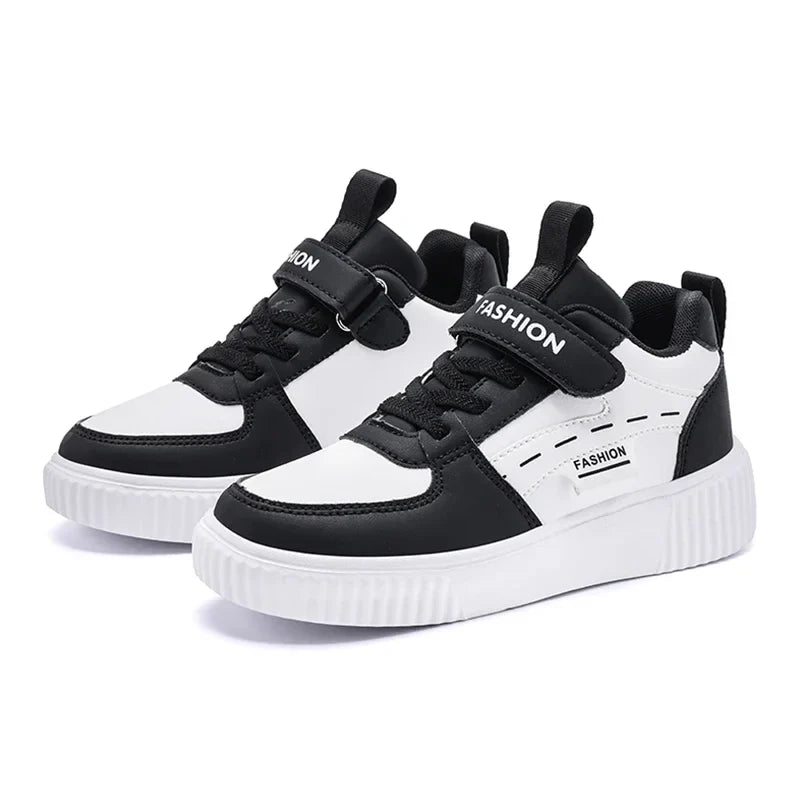 Kids PU Leather Sneakers Casual Basketball Shoes for Boys Trendy Sports Trainers Breathable Non-slip Children Footwear