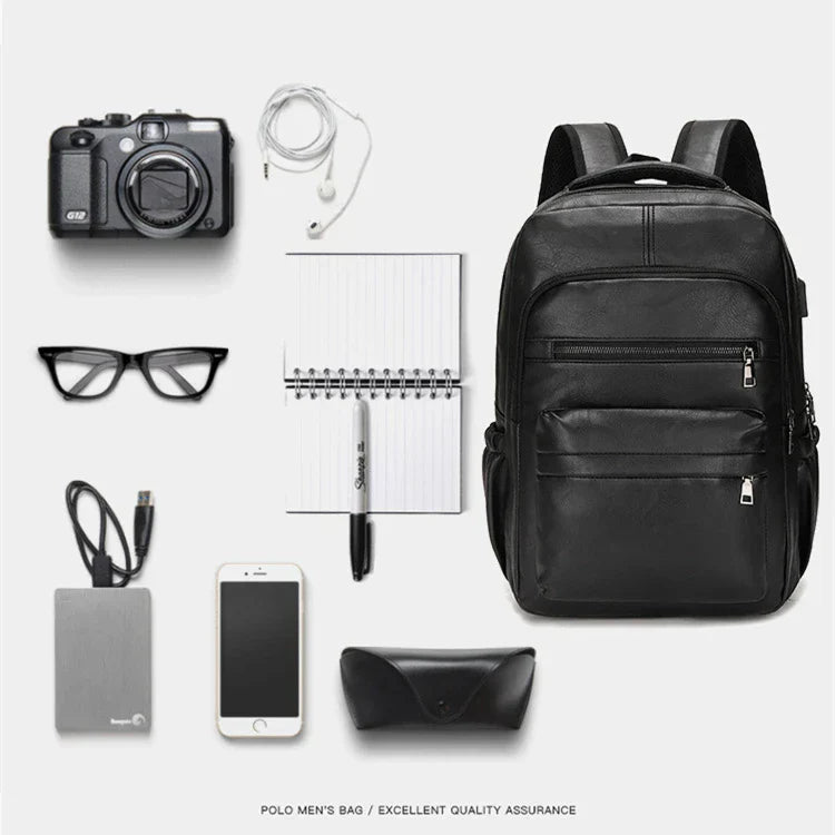 High Quality USB Charging Backpack Men PU Leather Bagpack Large Laptop Backpacks Male Mochilas Schoolbag For Teenagers Boys