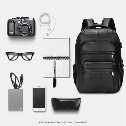 High Quality USB Charging Backpack Men PU Leather Bagpack Large Laptop Backpacks Male Mochilas Schoolbag For Teenagers Boys