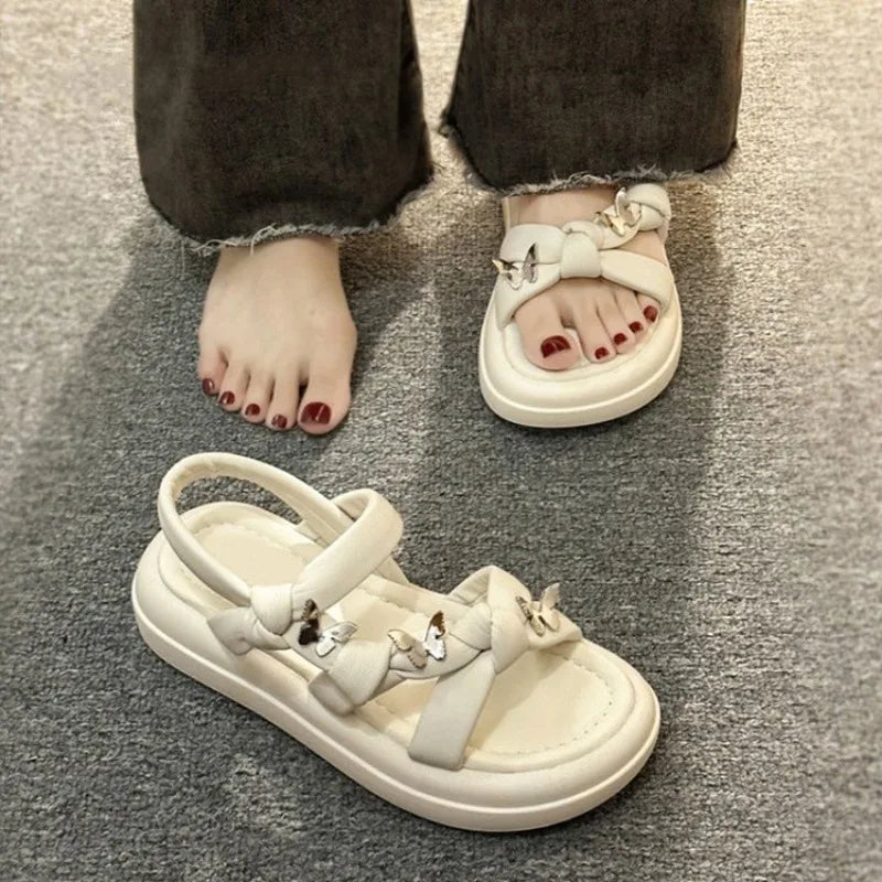 New Arrival Kids Sandals Children's Design Hollow-out Casual Sandals Soft Flat Strappy Sandals Girls Cute Bowknot Beach Shoes