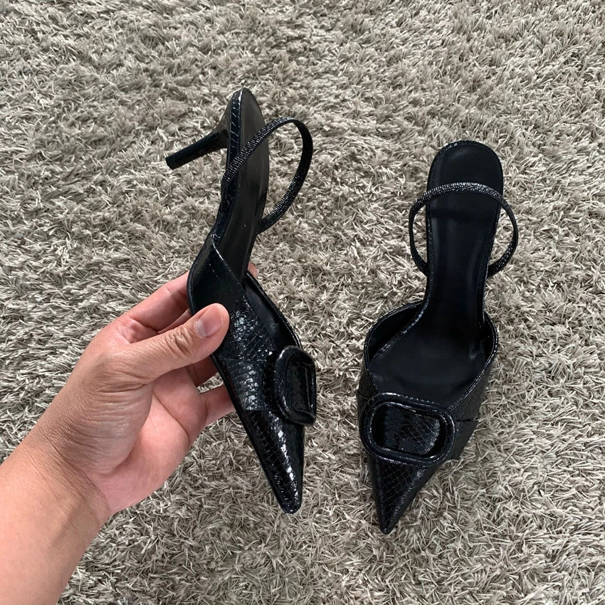 Fashion Black Leather Women Pumps Elegant Pointed Toe Office Work Ladies High Heeled Shoes 2025 Spring Dress Slingbacks Footwear