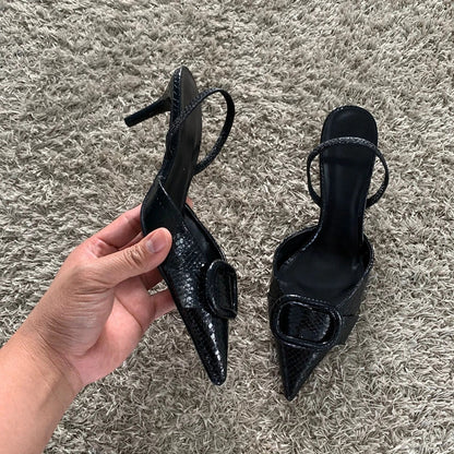 Fashion Black Leather Women Pumps Elegant Pointed Toe Office Work Ladies High Heeled Shoes 2025 Spring Dress Slingbacks Footwear