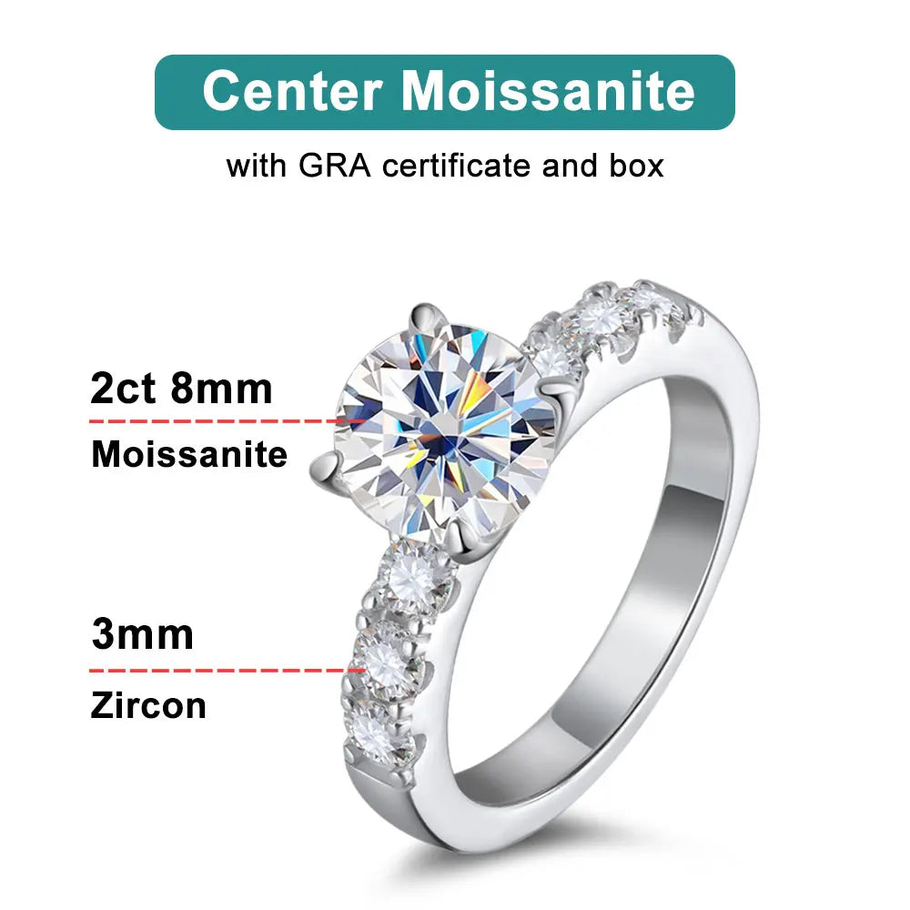 D VVS1 2ct Moissanite Rings for Women Engagement Wedding Brilliant Lab Diamond Band with GRA s925 Sterling Silver Ring