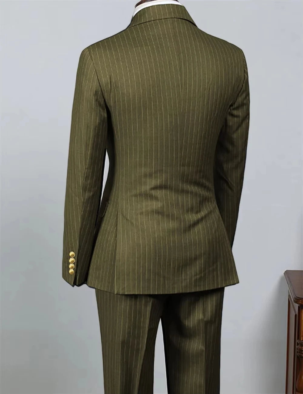 Men's 2 Piece Striped Suit Set Golden Double Breasted Lapel Jacket Elastic Pants Wedding Party Prom Dinner Travel 2026 New