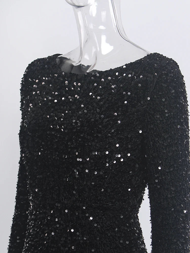 Modest Stretch Sequin O Neck Evening Party Dress Prom Gown Long Sleeve Mermaid Formal Dinner Dresses Elegant 2025