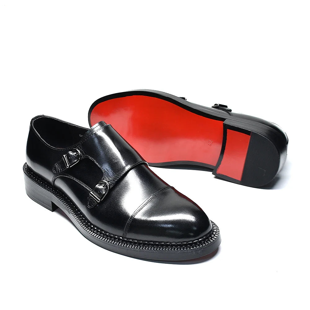 Luxury Genuine Leather Men's Wedding Dress Shoes Buckle Monk Strap Red Sole Cap Toe Black Brown Business Formal Shoes for Man