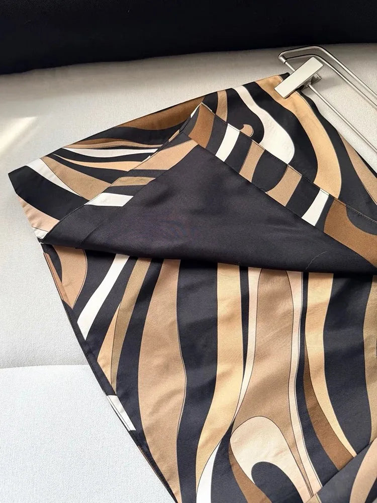 Summer Fashion Beach Style Vintage Geometric Print Silk Short Skirt Women's Party Sexy Slim Button A-Line Half Skirt
